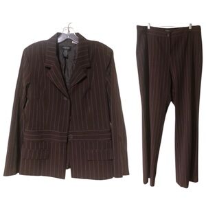 Pantsuit 2pc Set by Alyn Paige Dark Chocolate Brown Vertical Pinstripe 13/14
